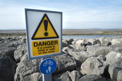 danger sign coastal defences