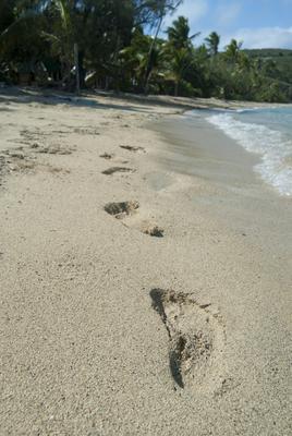 Footprints on a tropical beach