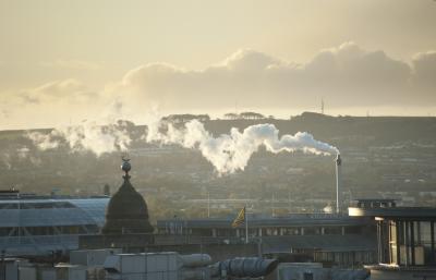Chimney belching smoke in Glasgow