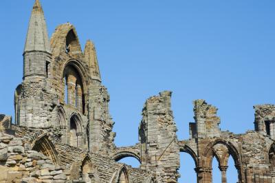 Close-up of the Whitby Abbey gothic ruins
